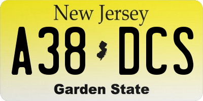 NJ license plate A38DCS