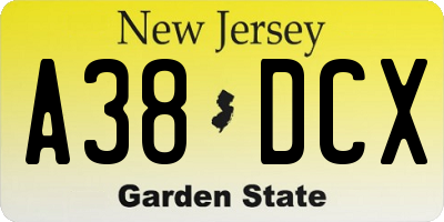 NJ license plate A38DCX