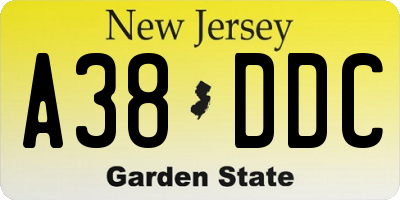 NJ license plate A38DDC