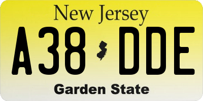 NJ license plate A38DDE