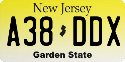 NJ license plate A38DDX