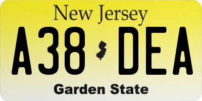 NJ license plate A38DEA
