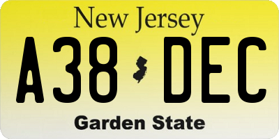 NJ license plate A38DEC