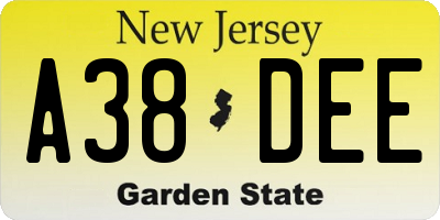 NJ license plate A38DEE