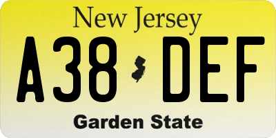 NJ license plate A38DEF