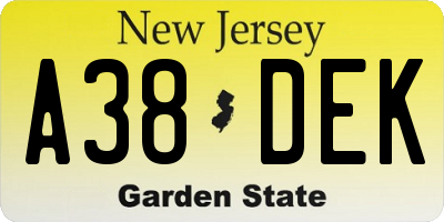 NJ license plate A38DEK