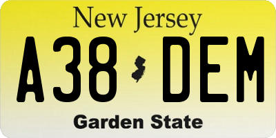 NJ license plate A38DEM