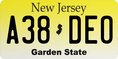 NJ license plate A38DEO