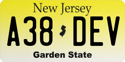 NJ license plate A38DEV