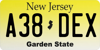 NJ license plate A38DEX