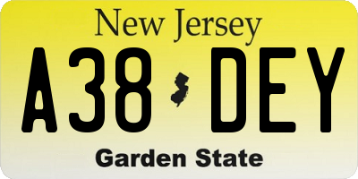NJ license plate A38DEY