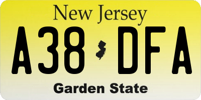 NJ license plate A38DFA