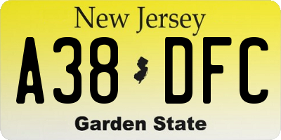 NJ license plate A38DFC