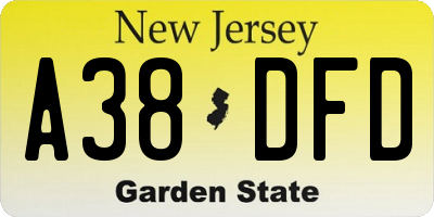 NJ license plate A38DFD