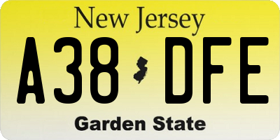 NJ license plate A38DFE