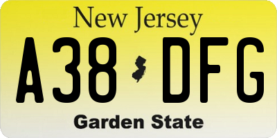 NJ license plate A38DFG