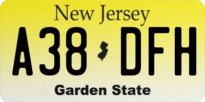 NJ license plate A38DFH