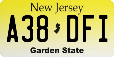 NJ license plate A38DFI