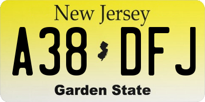 NJ license plate A38DFJ