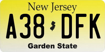 NJ license plate A38DFK