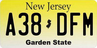 NJ license plate A38DFM