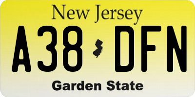 NJ license plate A38DFN