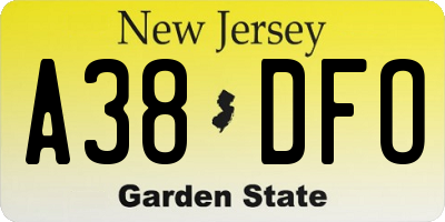 NJ license plate A38DFO