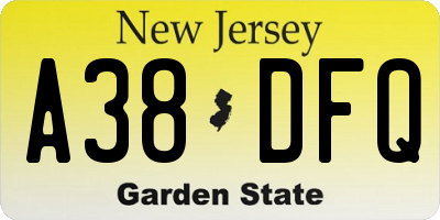 NJ license plate A38DFQ