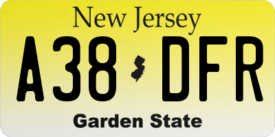 NJ license plate A38DFR