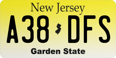 NJ license plate A38DFS