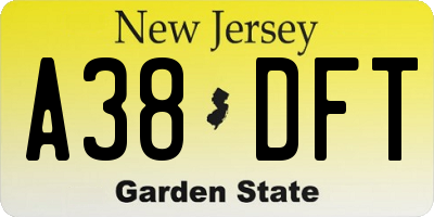 NJ license plate A38DFT