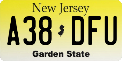 NJ license plate A38DFU