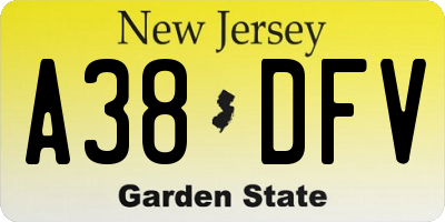 NJ license plate A38DFV