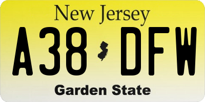 NJ license plate A38DFW