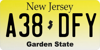 NJ license plate A38DFY
