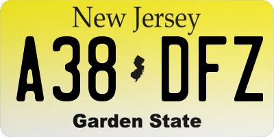 NJ license plate A38DFZ