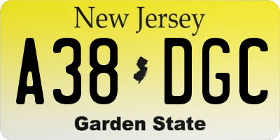 NJ license plate A38DGC