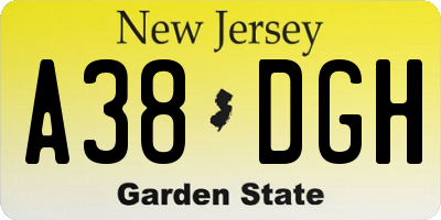 NJ license plate A38DGH