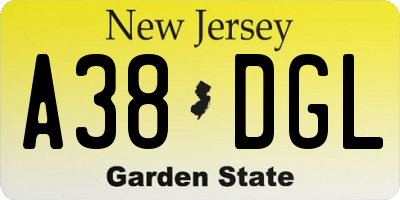 NJ license plate A38DGL