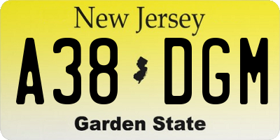 NJ license plate A38DGM