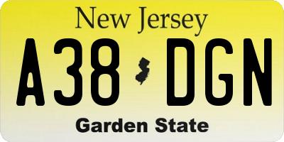 NJ license plate A38DGN