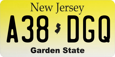 NJ license plate A38DGQ