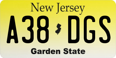 NJ license plate A38DGS