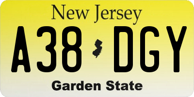 NJ license plate A38DGY