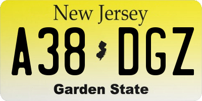 NJ license plate A38DGZ