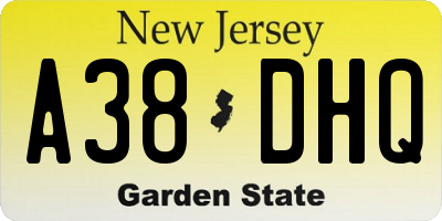 NJ license plate A38DHQ
