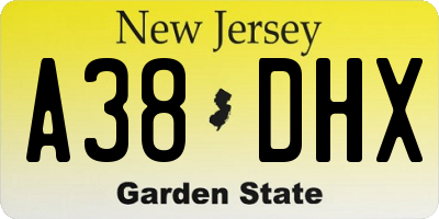 NJ license plate A38DHX