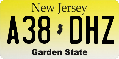 NJ license plate A38DHZ