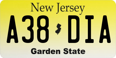 NJ license plate A38DIA