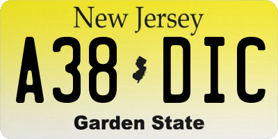 NJ license plate A38DIC